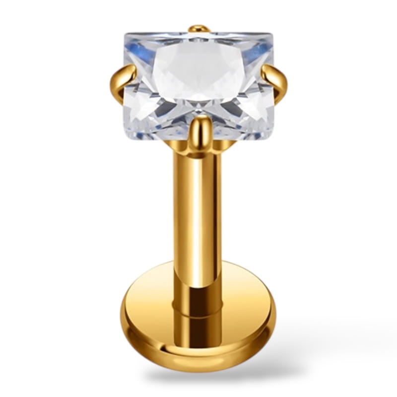Labret aus Titan mit quadratischem Zirkonia