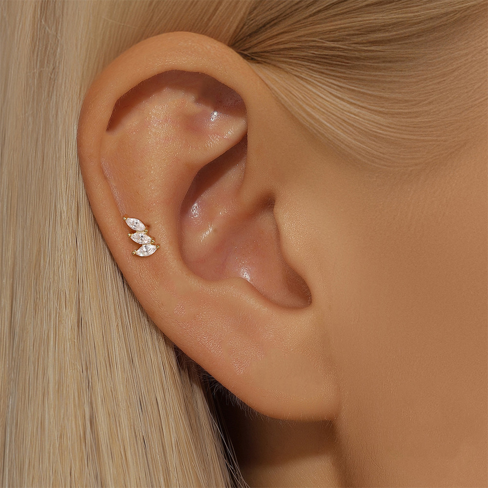 Labret-Ohrring mit Marquise-Schnitt, dreifachem Zirkonia – 925er Silber