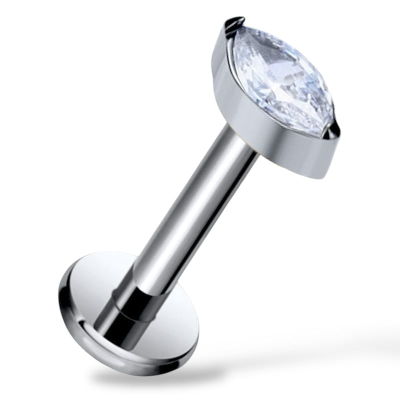 Labret-Ring aus Titansilber mit Zirkonia im Marquise-Schliff