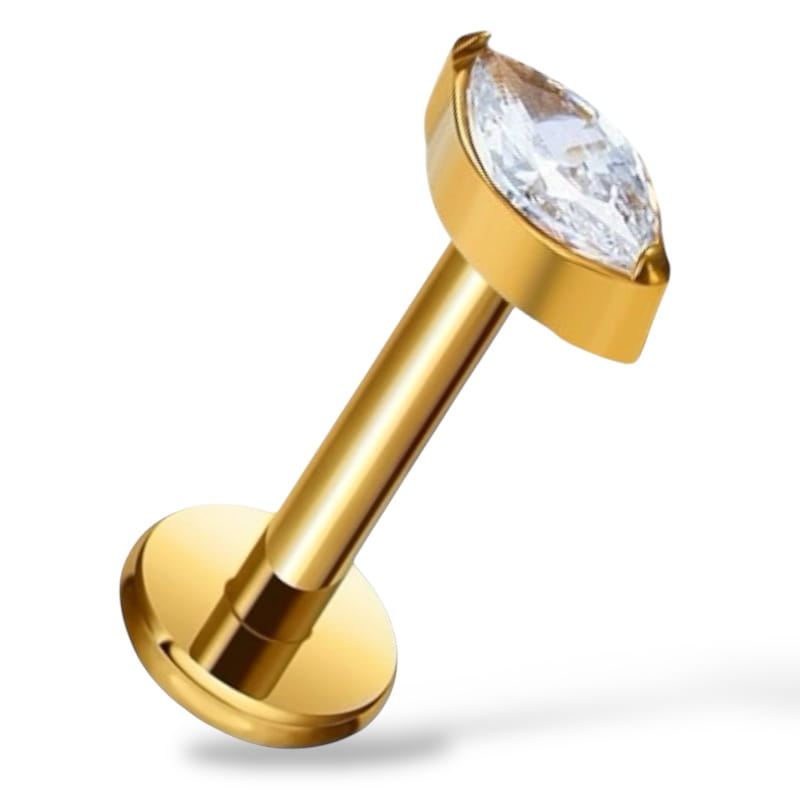 Labret aus Titan und Gold mit Marquise-Zirkonia