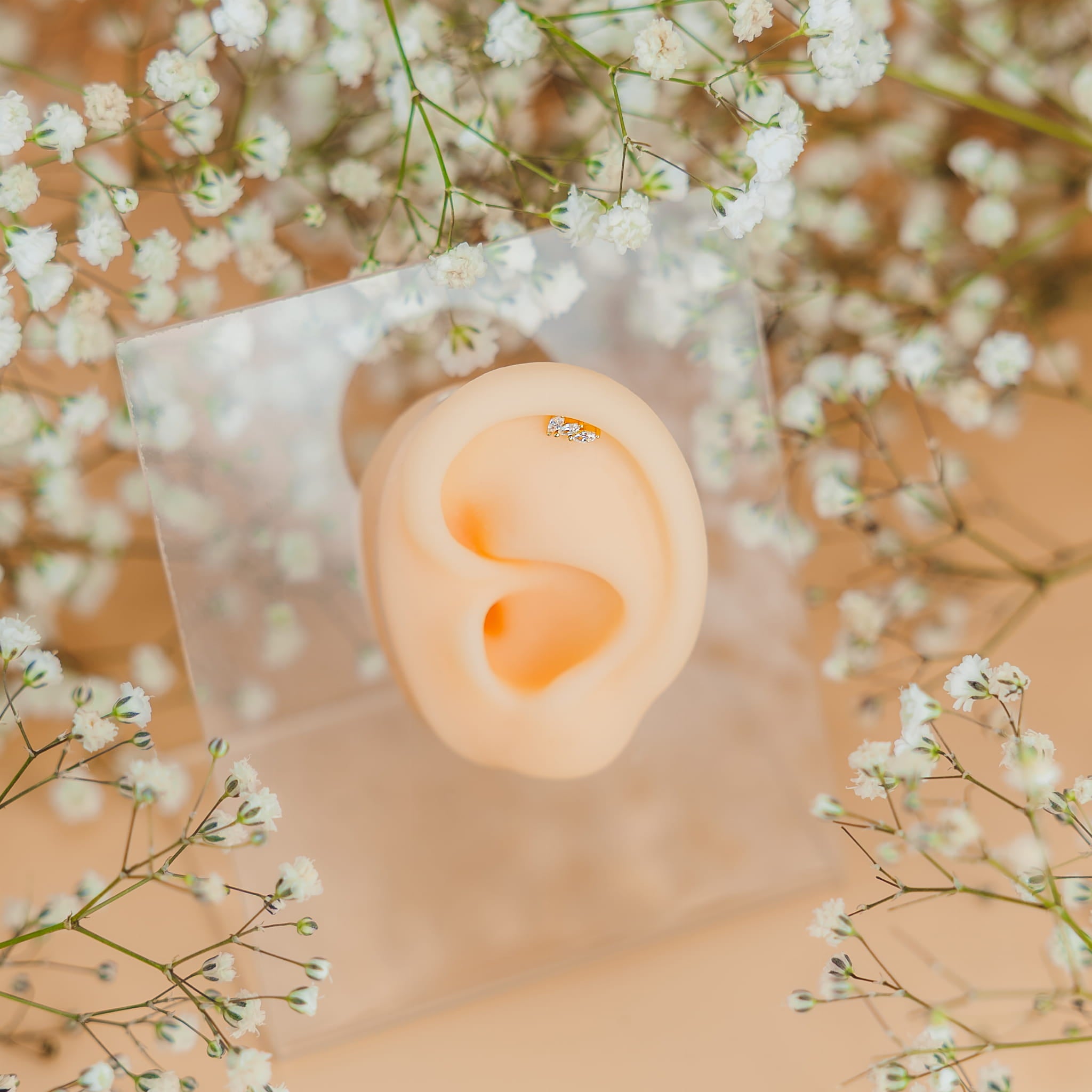Labret-Ohrring mit Marquise-Schnitt, dreifachem Zirkonia – 925er Silber
