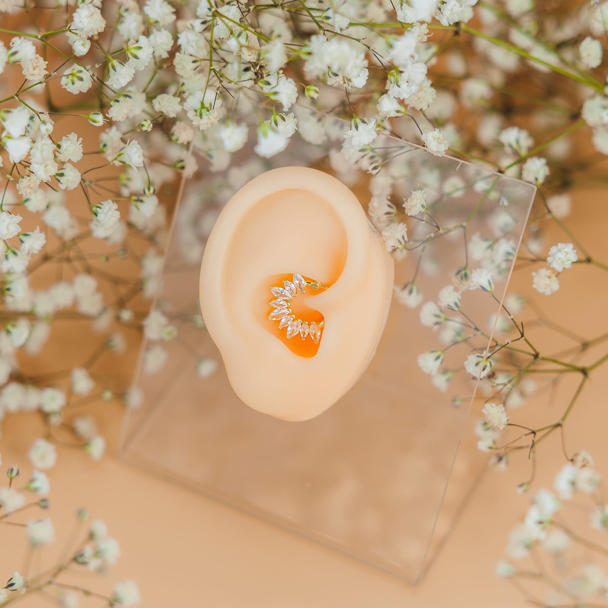 Clicker, goldfarben, mit tropfenförmigen Zirkonen - SILBER 925