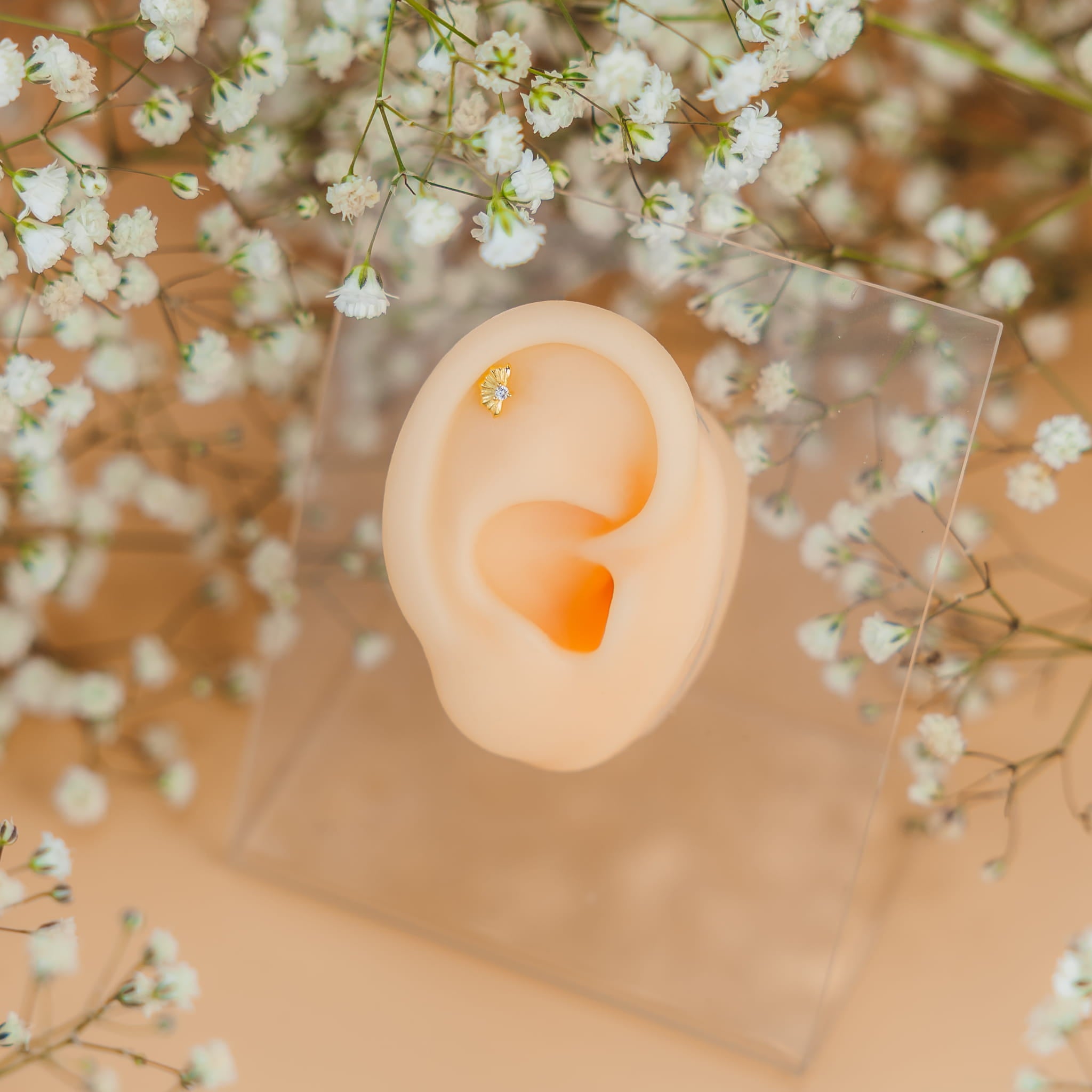 Goldener Labret mit Fächermuster – SILBER 925