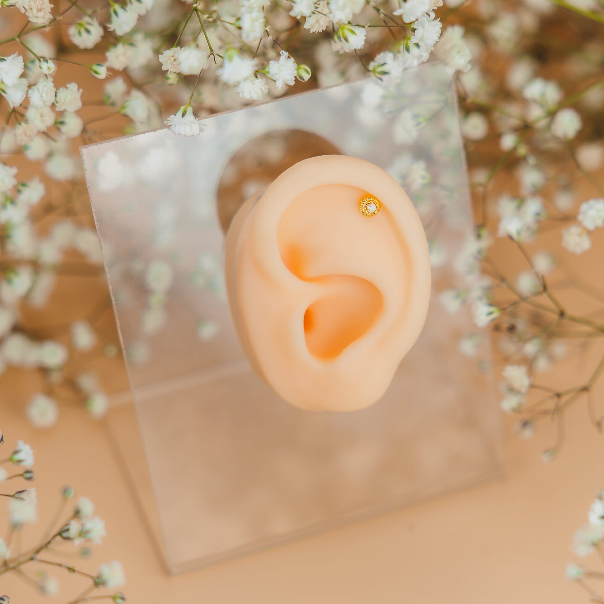 Gold-Labret mit Opal – 925er Silber