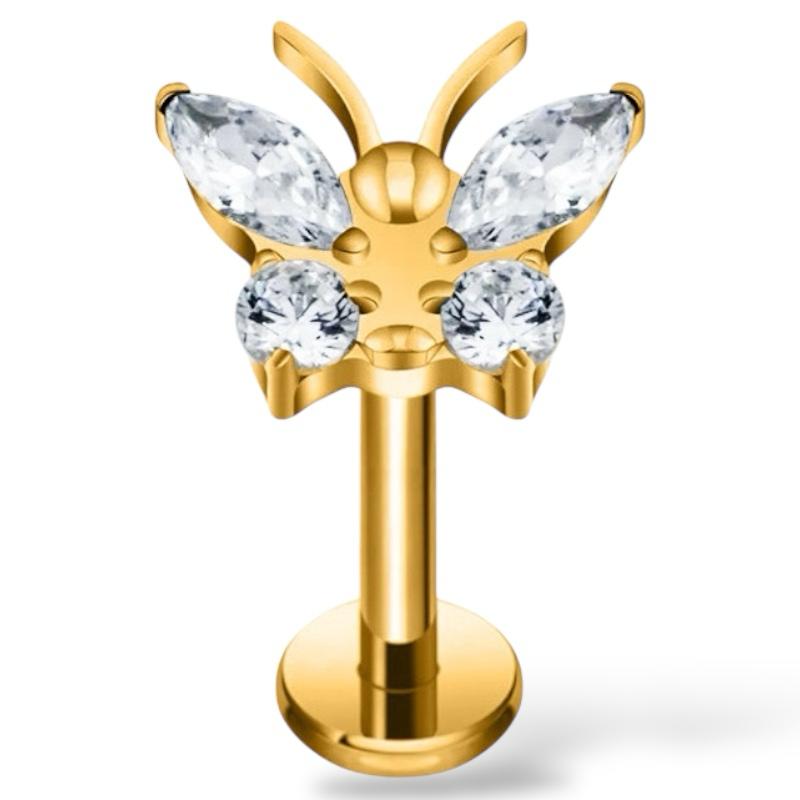 Labret aus Titan und Gold mit Schmetterlingsverschluss