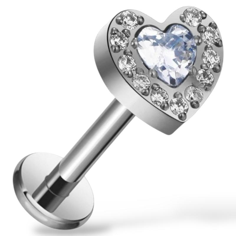 Labret-Ohrring aus Titansilber in Herzform mit Zirkonia