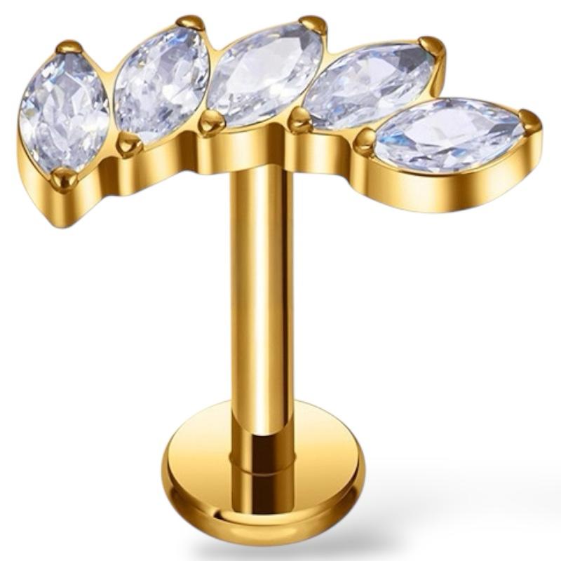 Labret aus Titan und Gold mit fünf Zirkonia