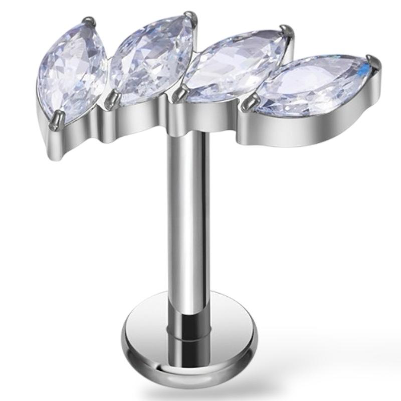 Labret aus Titan und Gold mit vier Zirkonen