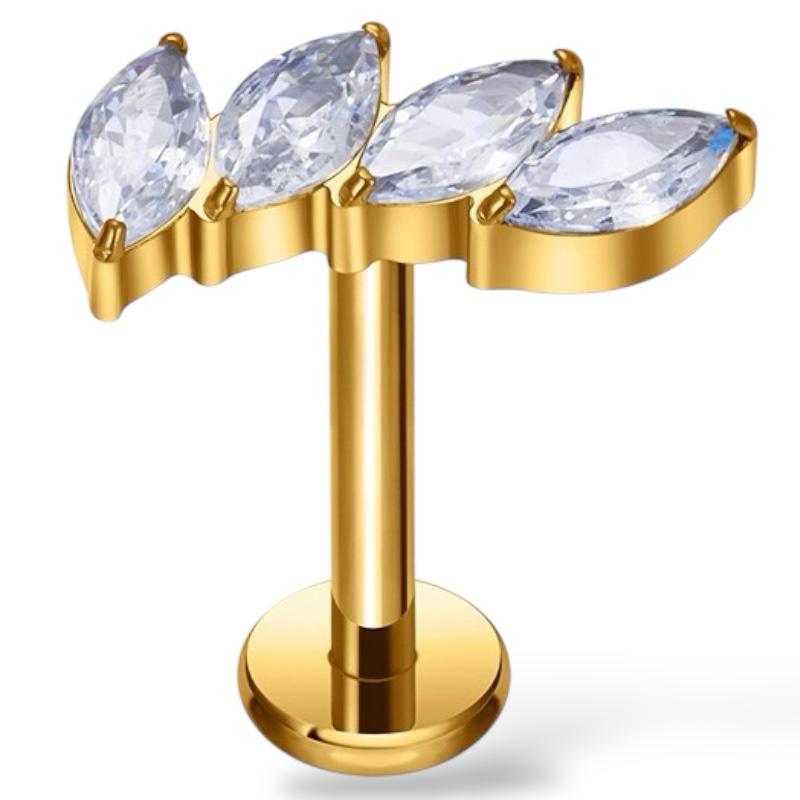 Labret aus Titan und Gold mit vier Zirkonen