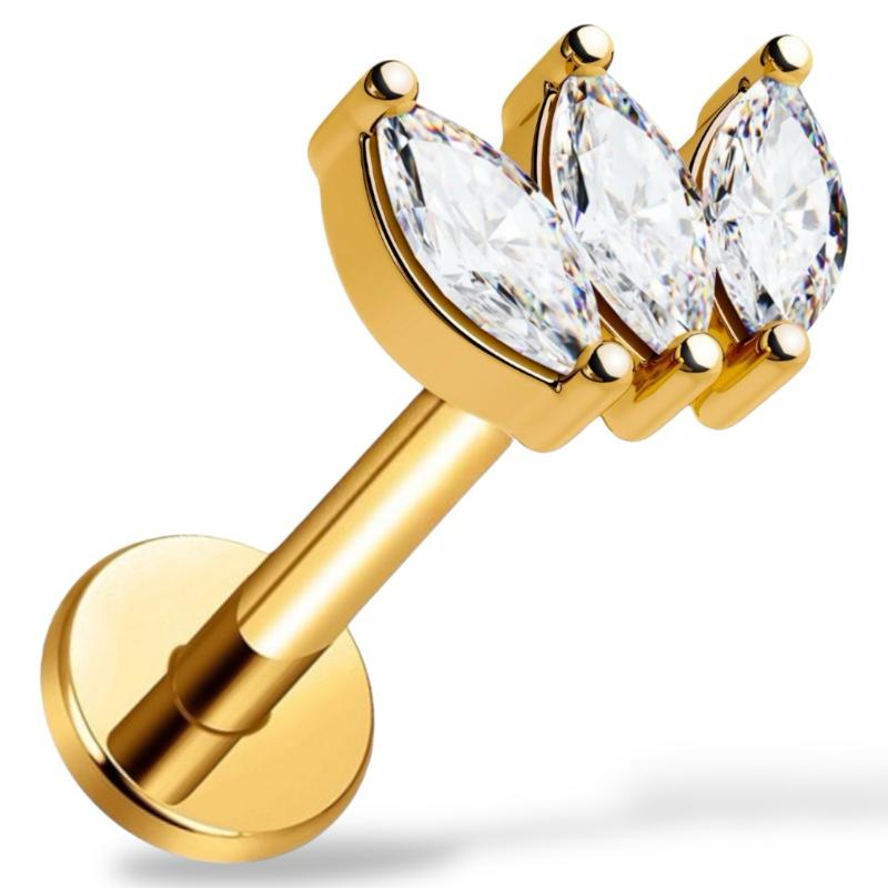 Dekoratives Labret aus Titan und Gold im Marquise-Schnitt