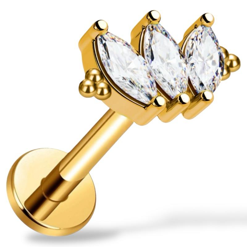 Labret-Ohrring aus Titan mit Markise-Zirkonia und Zierperlen