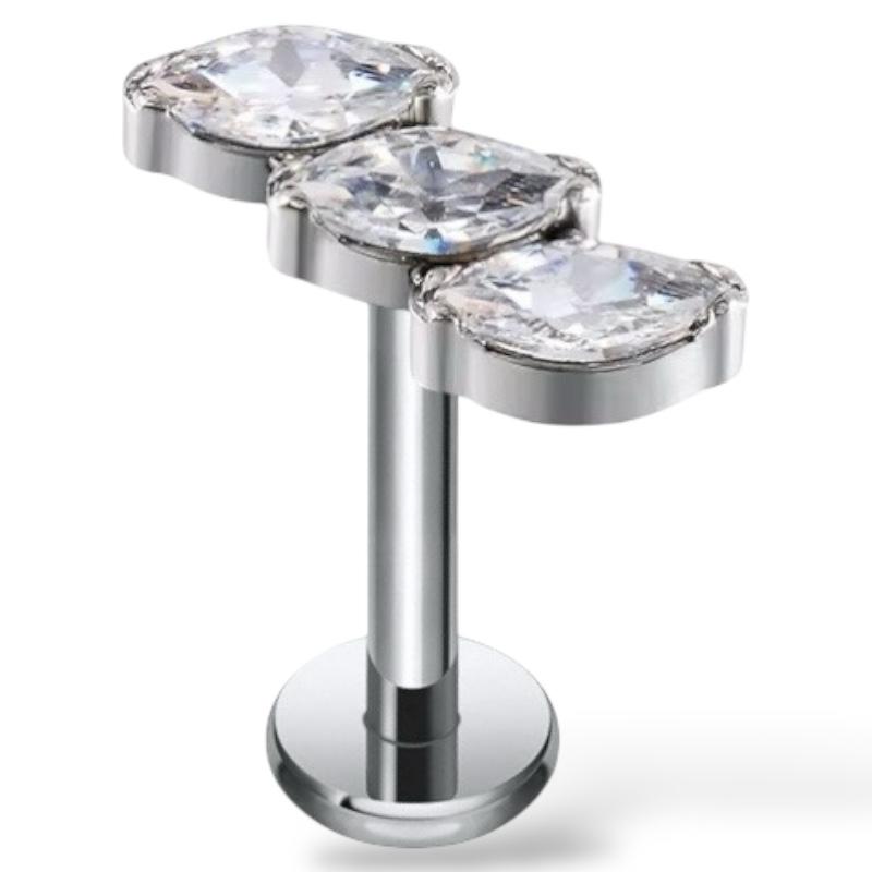 Labret-Ohrring aus Titan mit drei tropfenförmigen Zirkonen