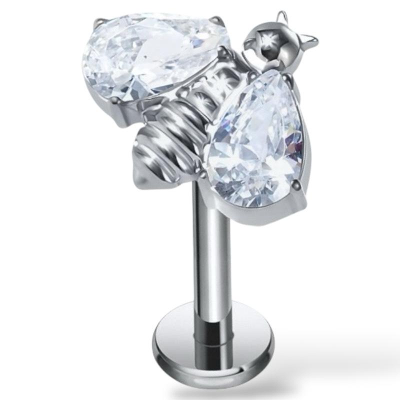Labret-Anhänger aus Titansilber mit Biene und Zirkonia