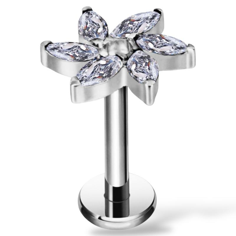 Labret aus Titan mit Blumenmotiv und Zirkonia