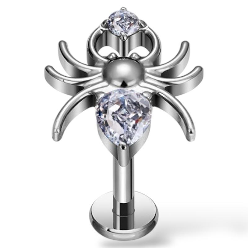 Labret aus Titansilber mit Spinnenmotiv