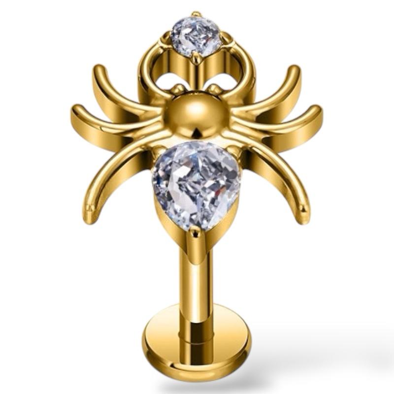 Labret aus Titan und Gold mit Spinnenmotiv