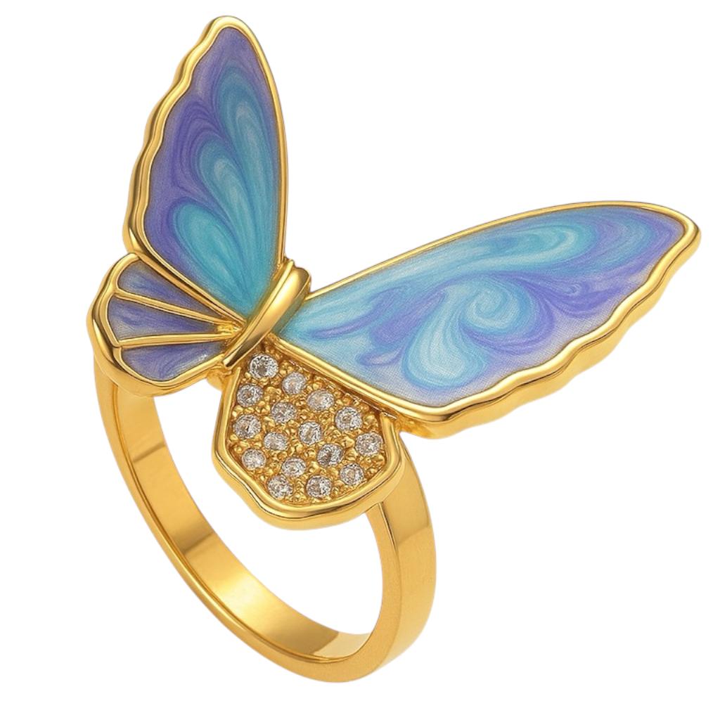 Goldring mit dekorativem Schmetterling, Edelstahl