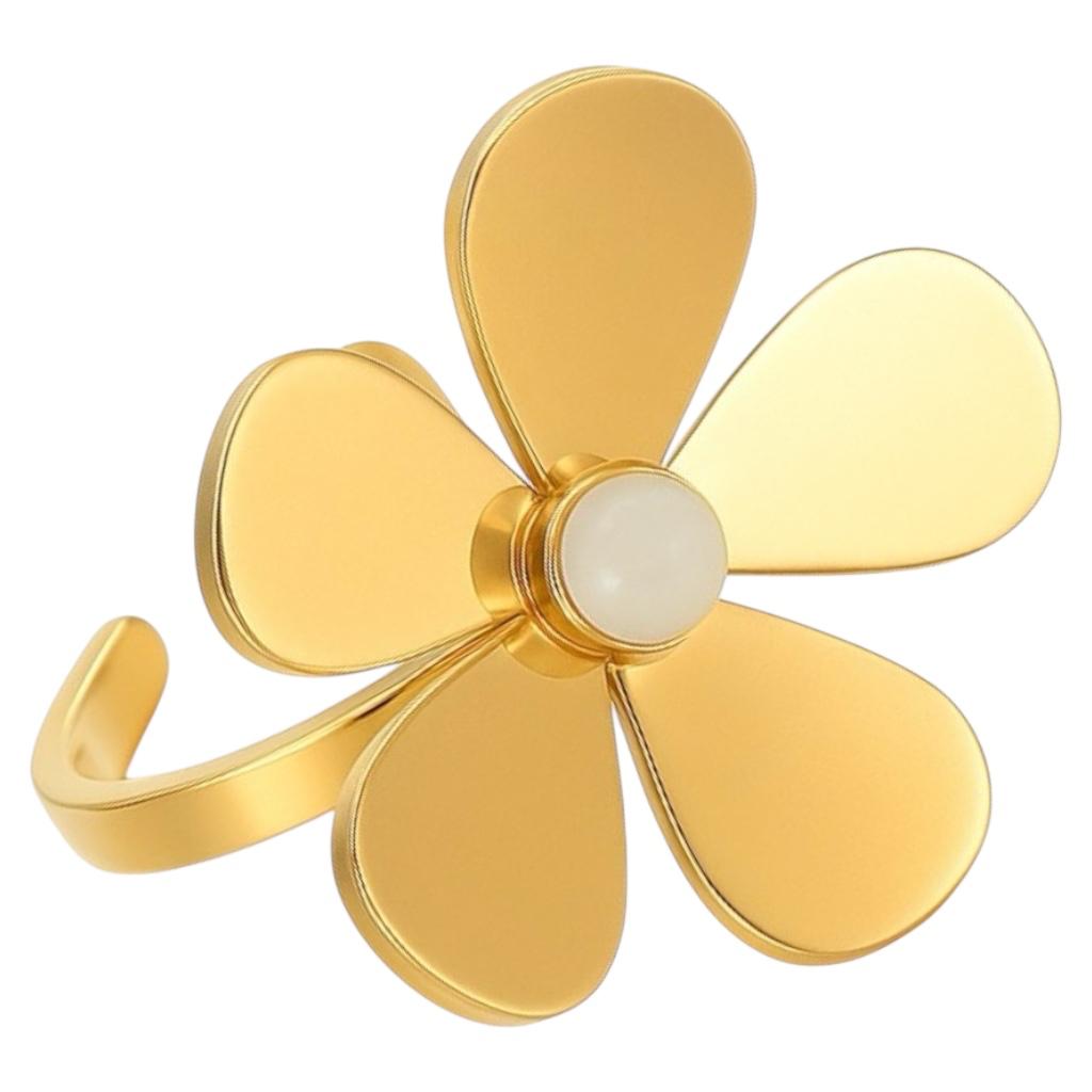Goldring mit dekorativer Blume, Edelstahl