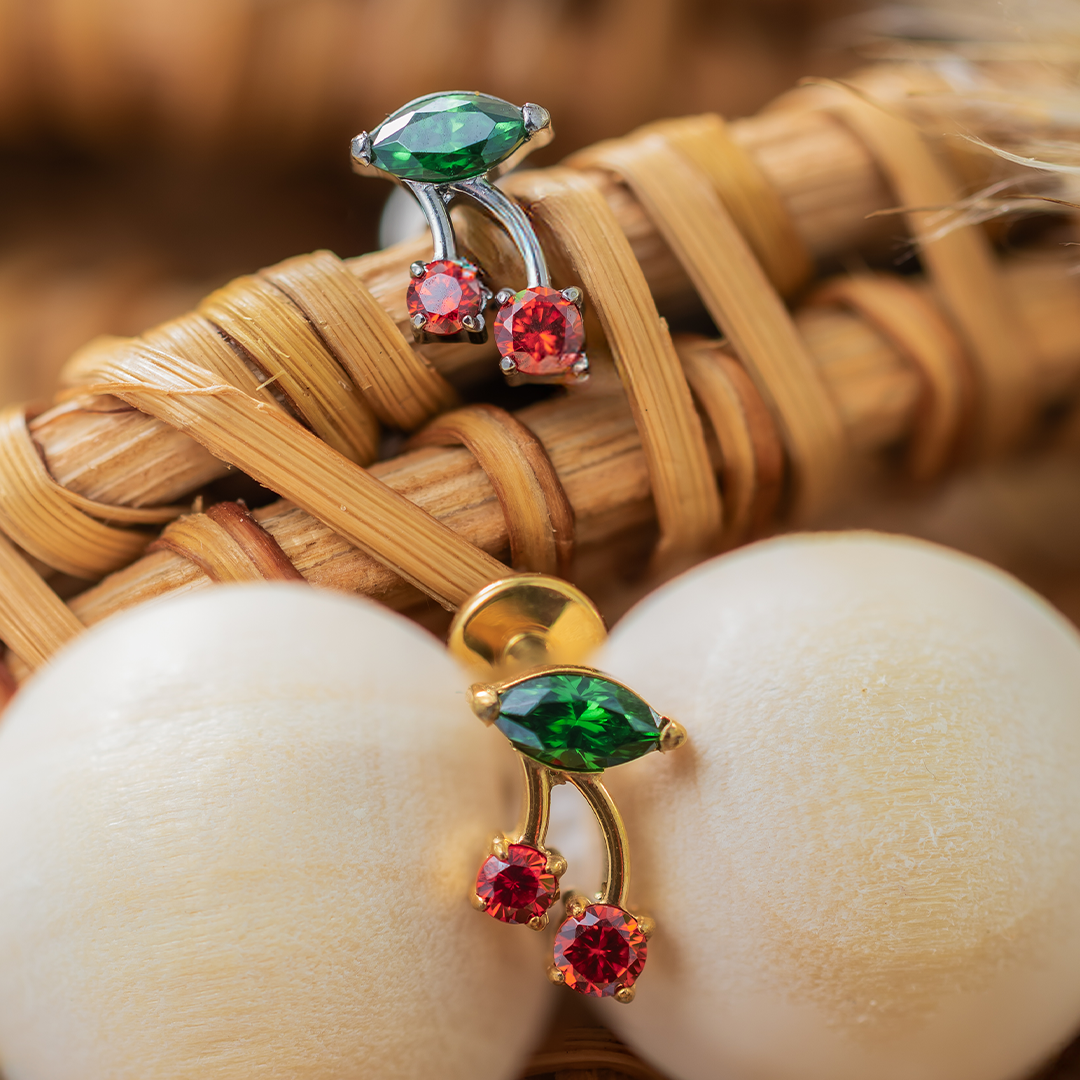 Labret aus Titansilber mit Kirschrot