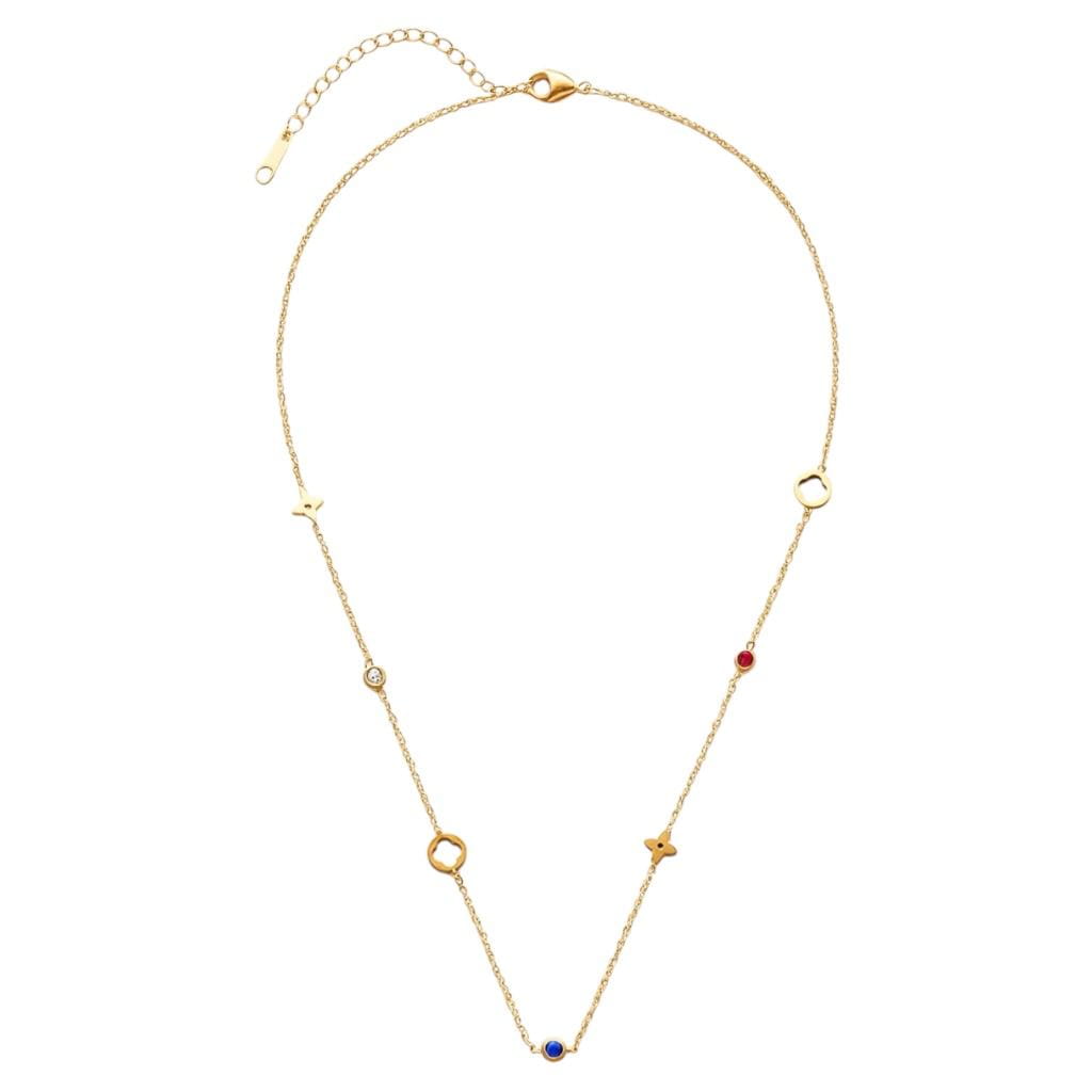 Naszyjnik złoty z kolorowymi cyrkoniami