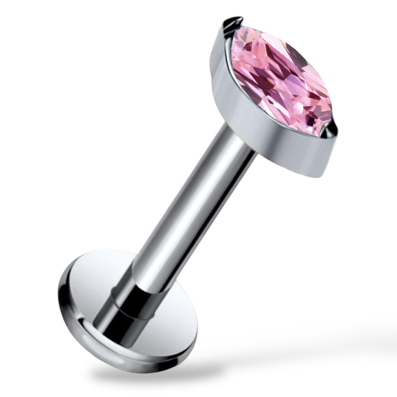 Labret-Ring aus Titansilber mit Zirkonia im Marquise-Schliff