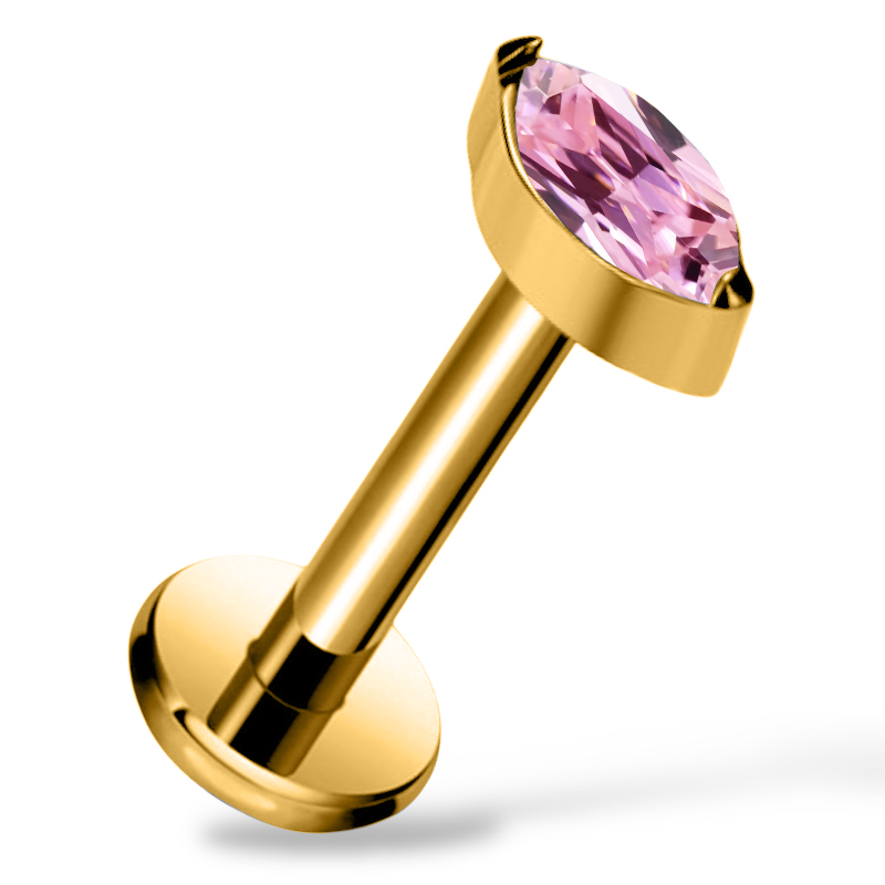 Labret aus Titan und Gold mit Marquise-Zirkonia
