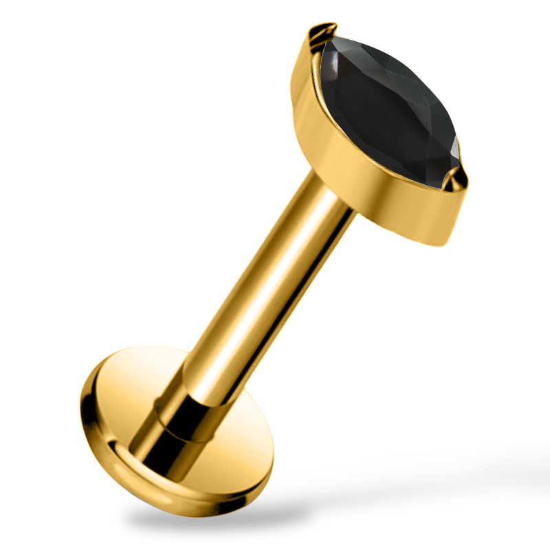 Labret aus Titan und Gold mit Marquise-Zirkonia