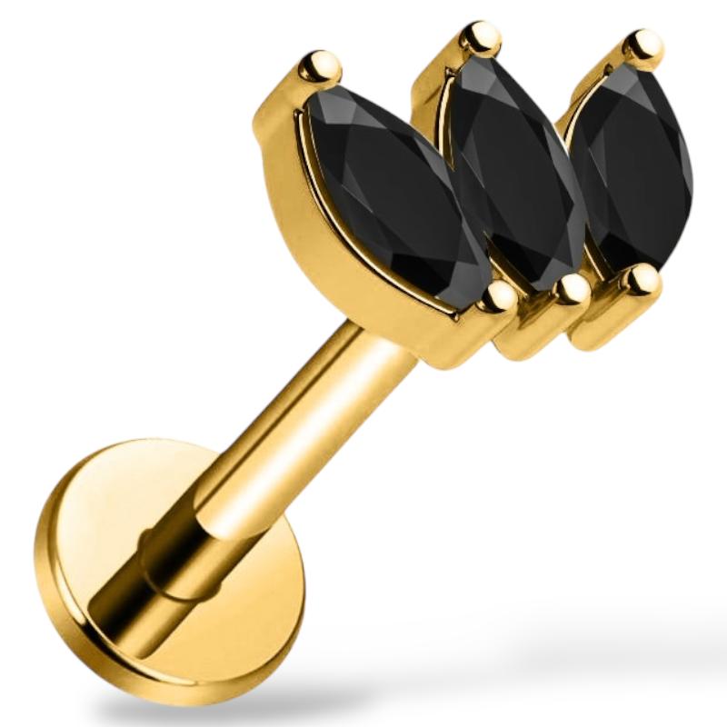 Dekoratives Labret aus Titan und Gold im Marquise-Schnitt