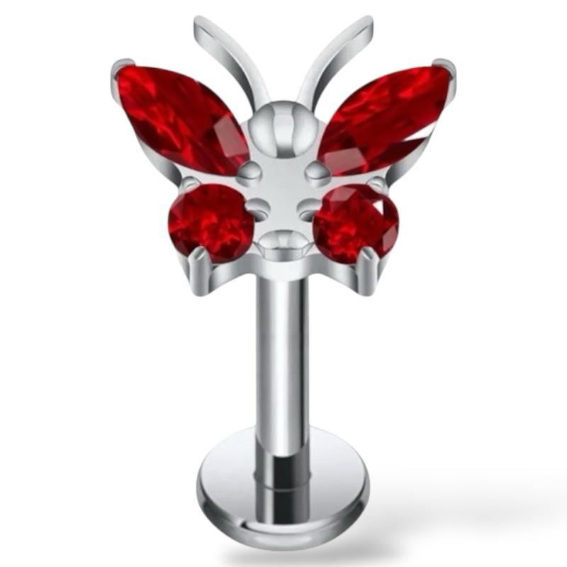 Labret-Ring aus Titansilber mit Schmetterlingsmotiv und weißen Zirkonen