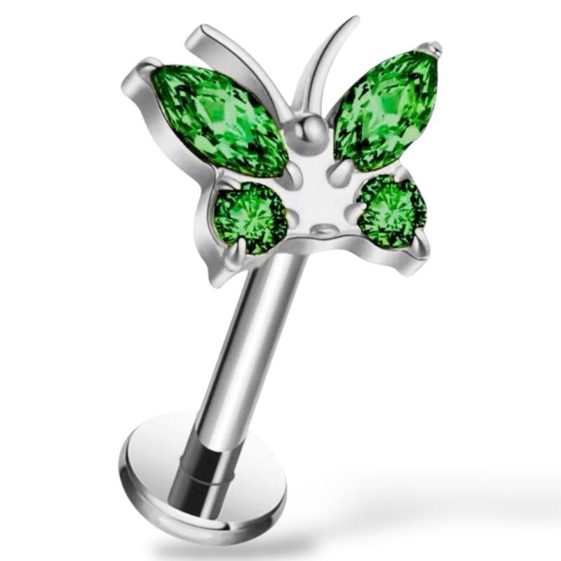 Labret-Ring aus Titansilber mit Schmetterlingsmotiv und weißen Zirkonen