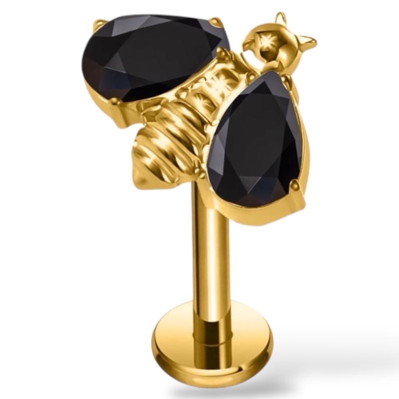 Labret-Anhänger aus Titan und Gold mit Biene und Zirkonia