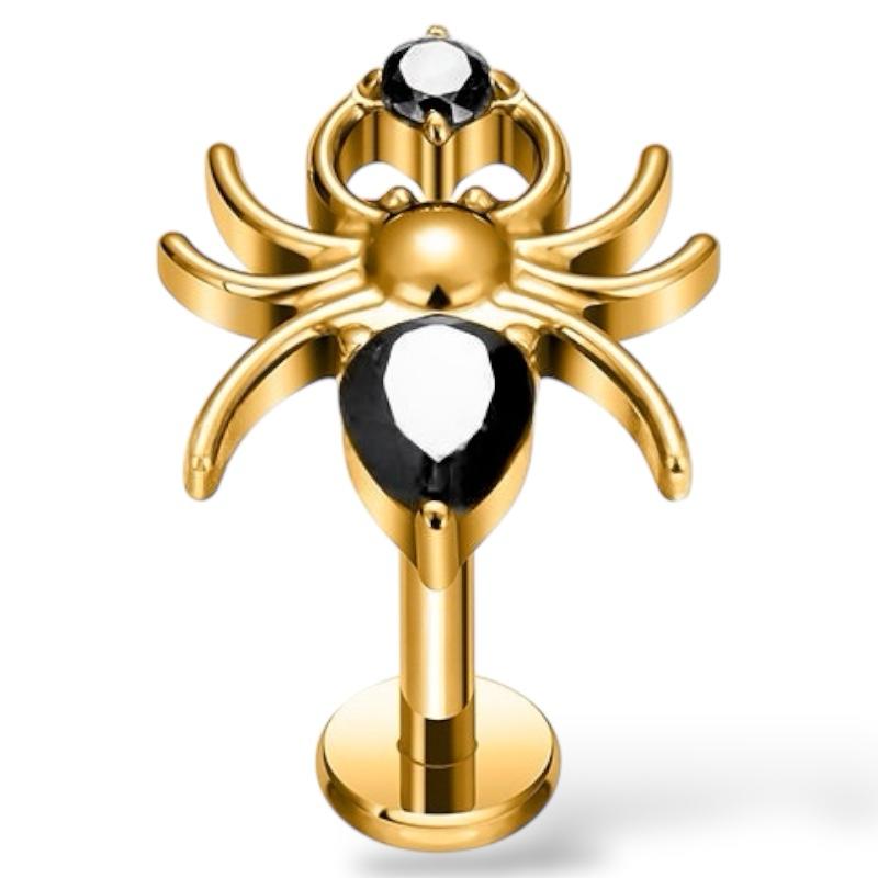 Labret aus Titan und Gold mit Spinnenmotiv