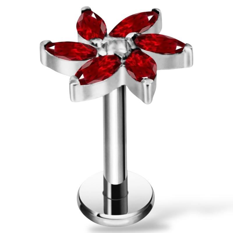 Labret aus Titan mit Blumenmotiv und Zirkonia