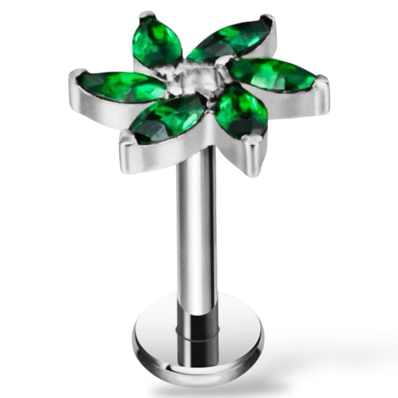 Labret aus Titan mit Blumenmotiv und Zirkonia