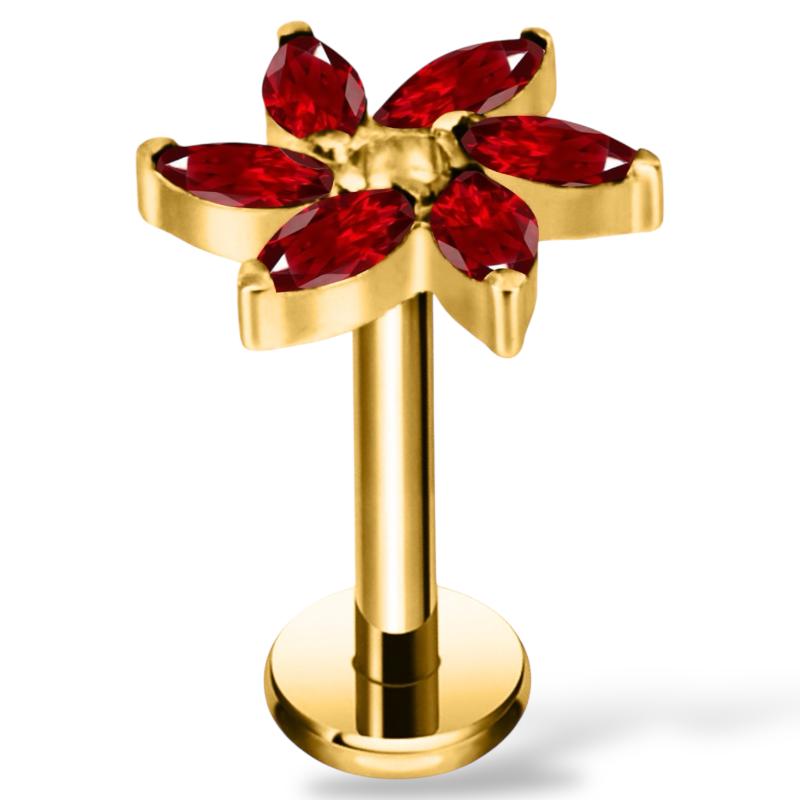 Labret aus Titangold mit Blumenmotiv und Zirkonia