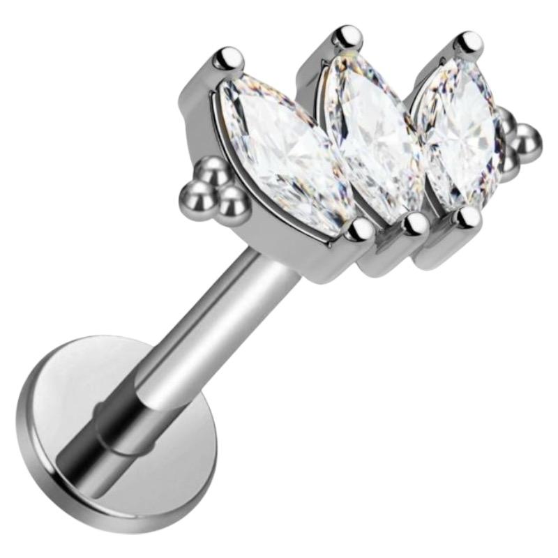 Labret-Ohrring aus Titan mit Markise-Zirkonia und Zierperlen