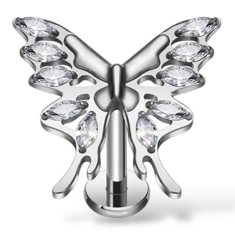 Labret aus Titan mit Schmetterlingsmotiv und Zirkonia