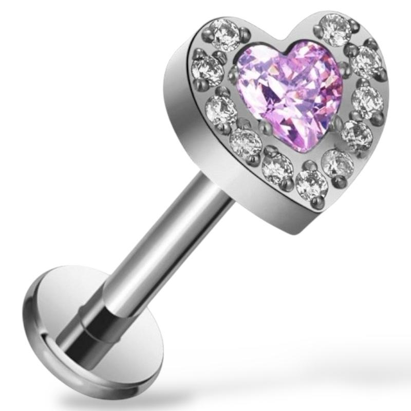 Labret-Ohrring aus Titansilber in Herzform mit Zirkonia