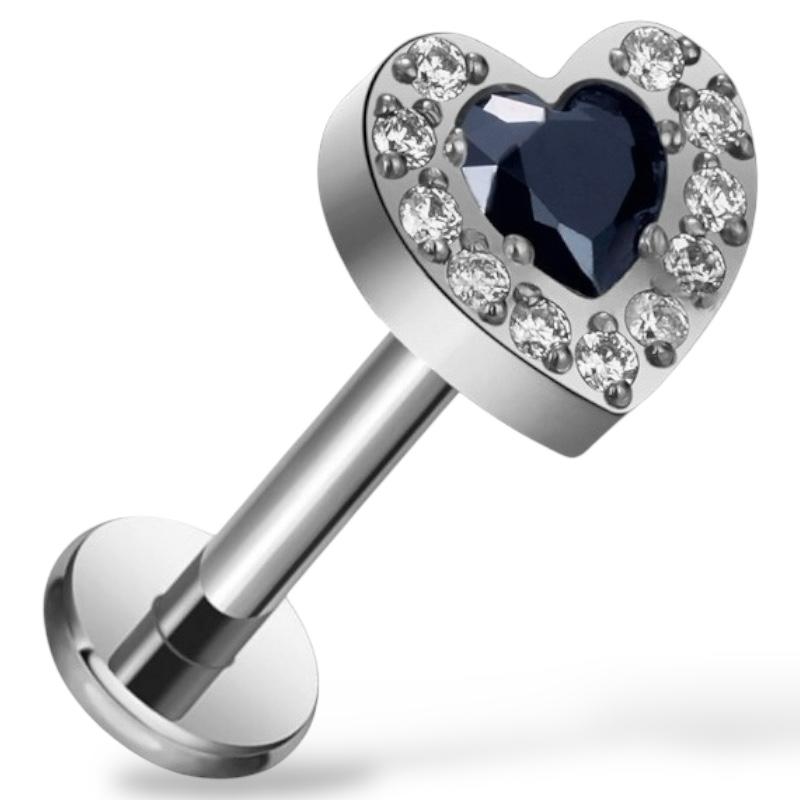 Labret-Ohrring aus Titansilber in Herzform mit Zirkonia