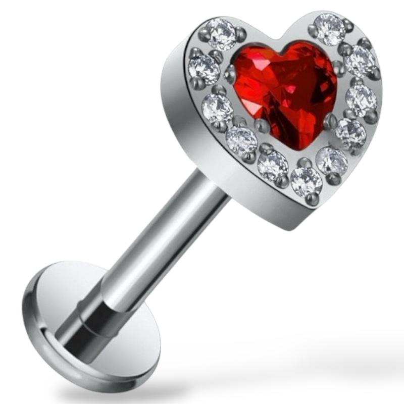 Labret-Ohrring aus Titansilber in Herzform mit Zirkonia