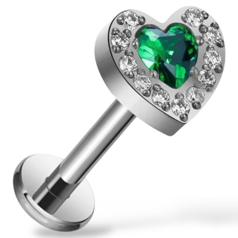 Labret-Ohrring aus Titansilber in Herzform mit Zirkonia