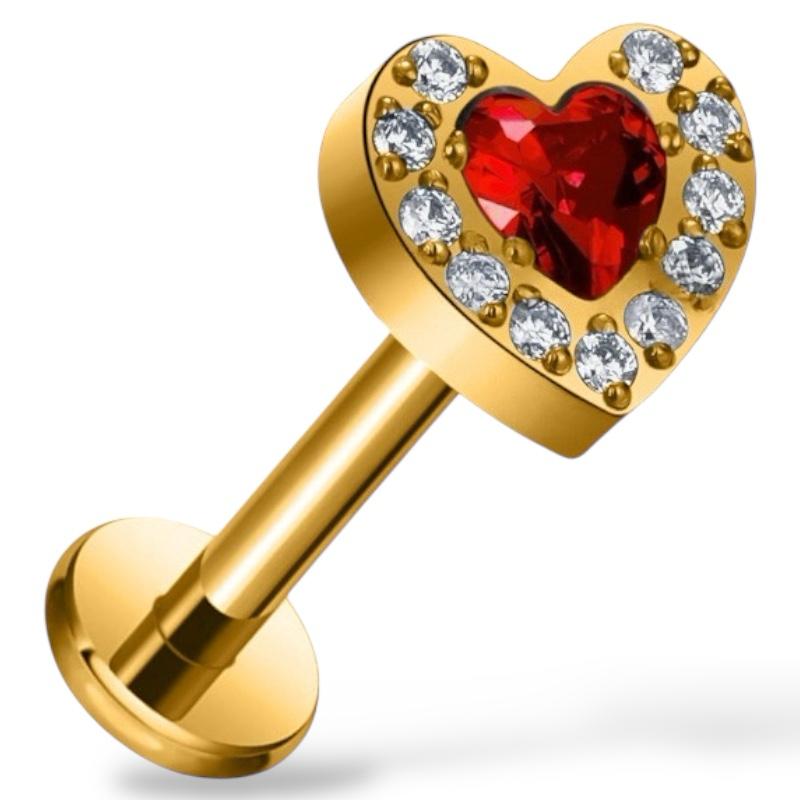 Labret-Ring aus Titan und Gold in Herzform mit Zirkonia