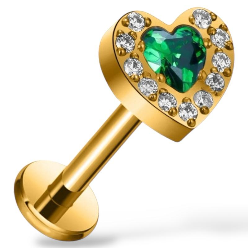 Labret-Ring aus Titan und Gold in Herzform mit Zirkonia