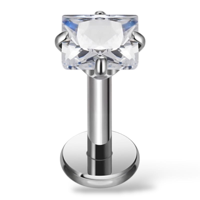 Labret aus Titan mit quadratischem Zirkonia