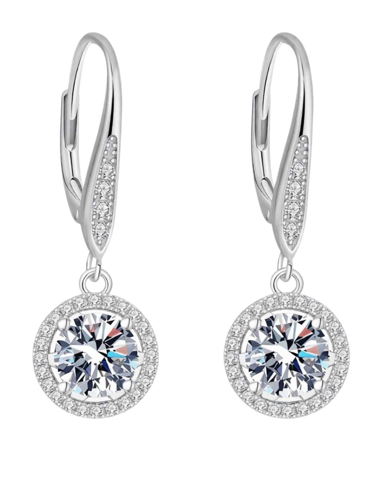 Silberne Ohrringe mit rundem Moissanit - 925 SILBER