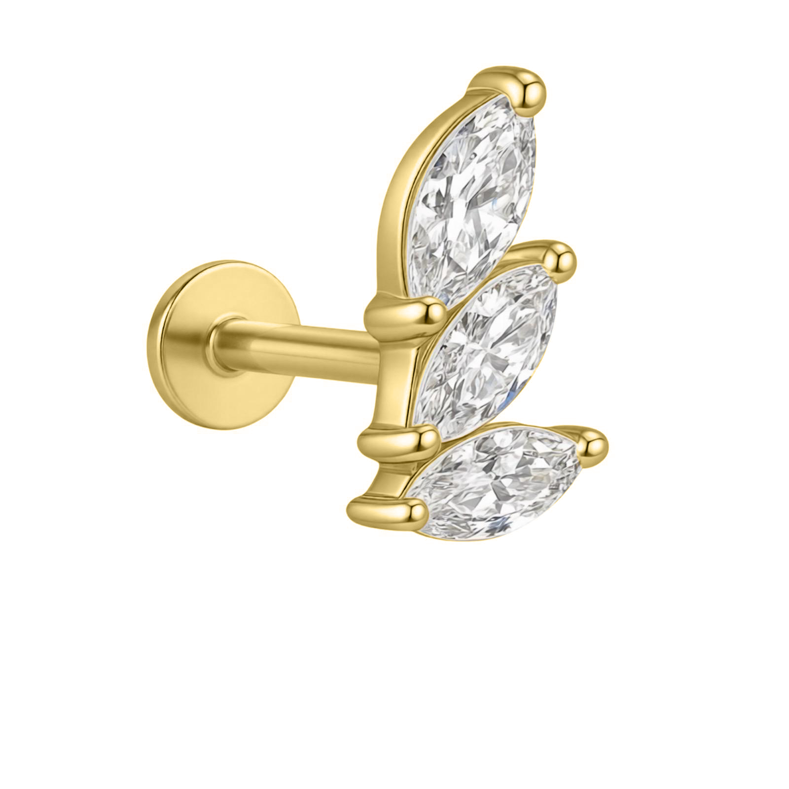 Labret-Ohrring mit Marquise-Schnitt, dreifachem Zirkonia – 925er Silber