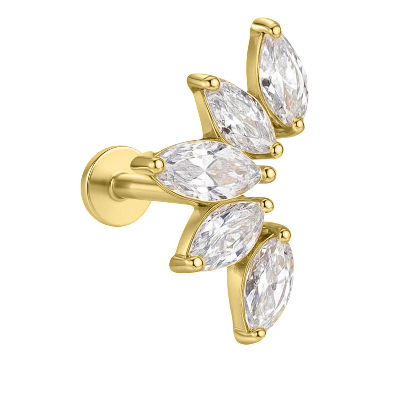 Goldener Labret-Stein mit fünf Zirkonia - SILBER 925