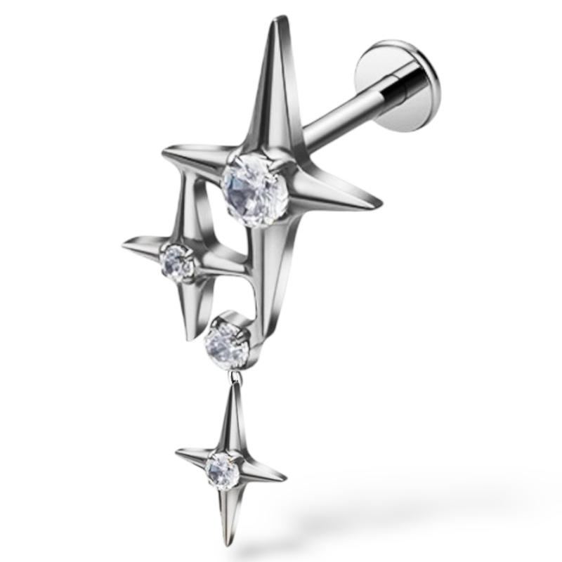 Labret-Verschluss aus Titansilber mit Zirkonsternen