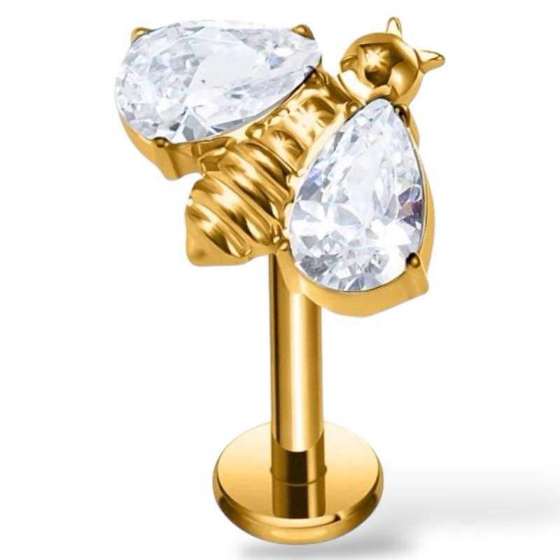 Labret-Anhänger aus Titan und Gold mit Biene und Zirkonia
