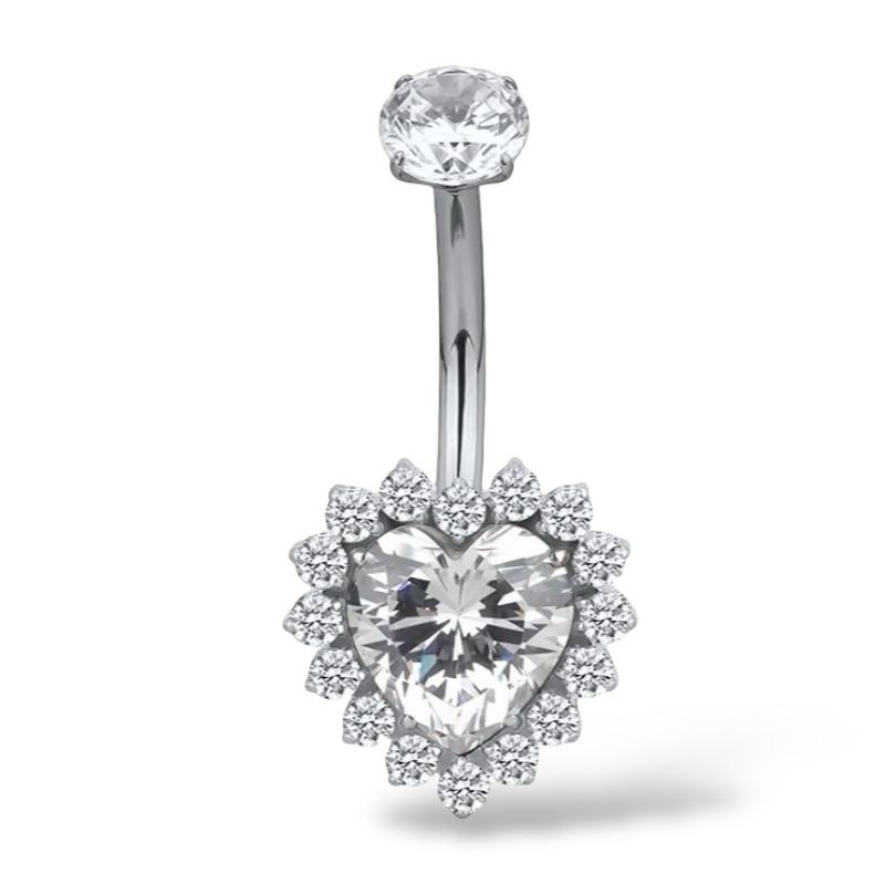 Bauchnabelpiercing aus Titan und Silber mit herzförmigem Zirkonia
